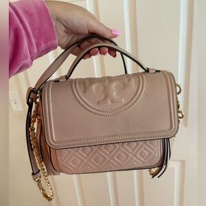 Blush Pink Tory Burch Fleming satchel crossbody